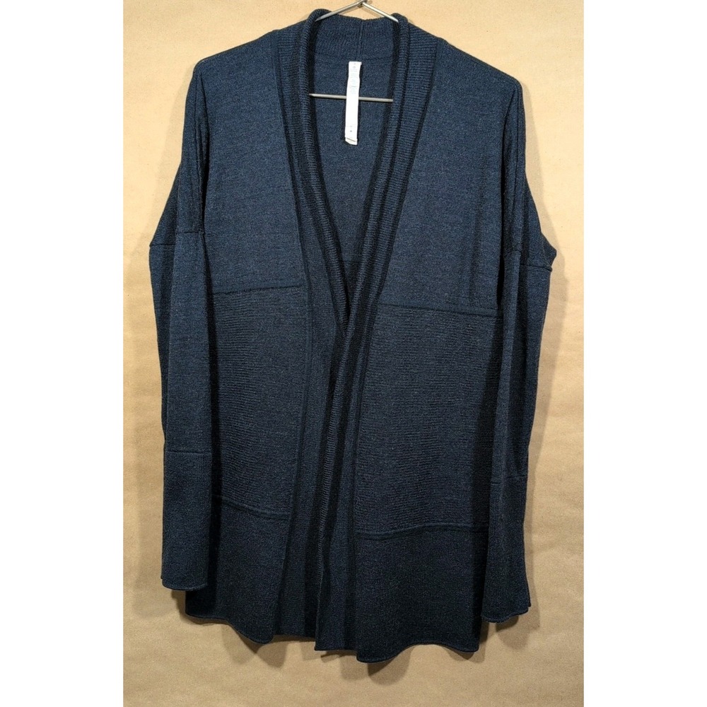 Lululemon Women Sz 4 Sit In Lotus Wrap Cardigan Sweater Navy‎ Merino Wool Duster